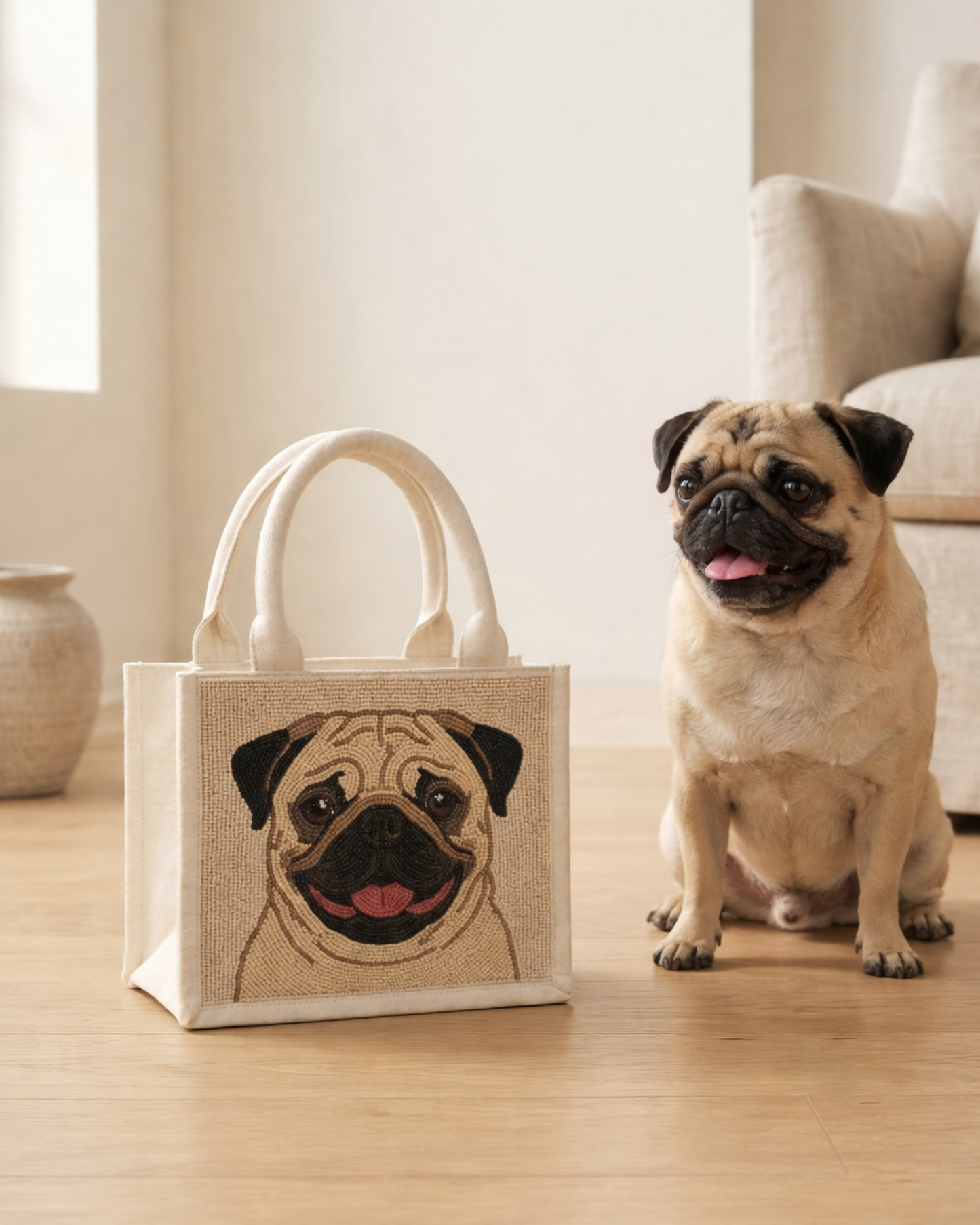 Pet Face Beaded Mini Luxe Tote Bag
