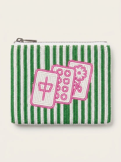 Pink Mahjong Tile Beaded Coin Purse