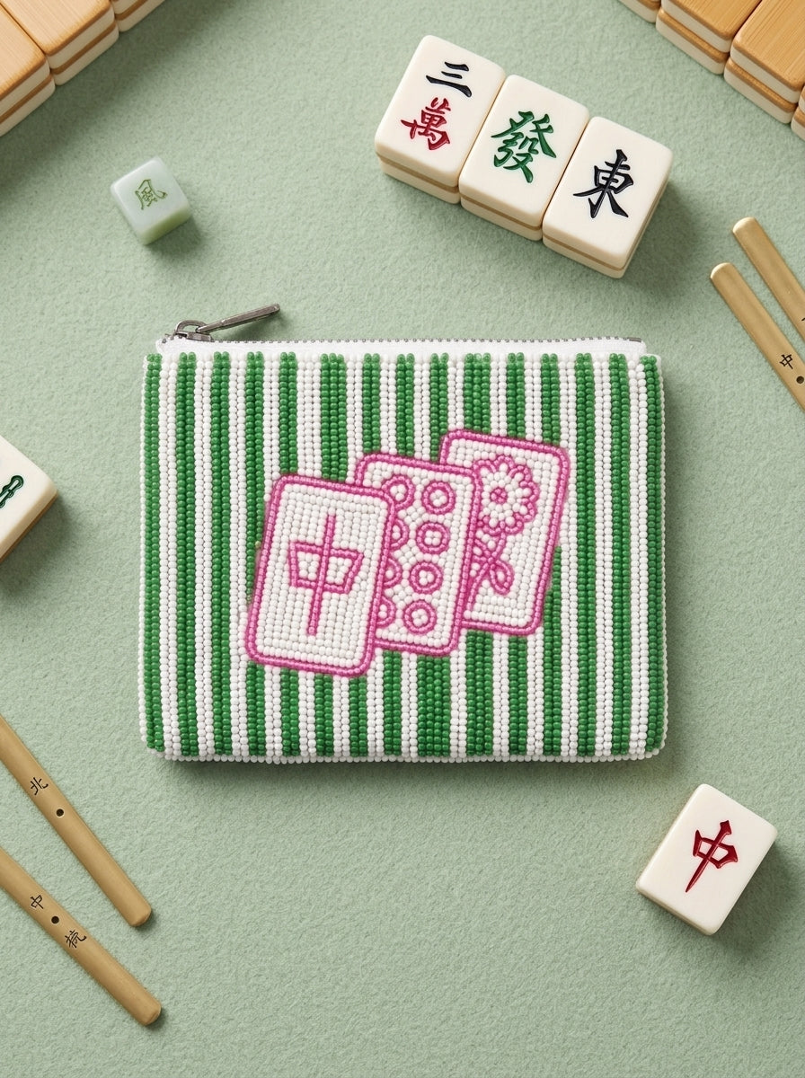 Pink Mahjong Tile Beaded Coin Purse