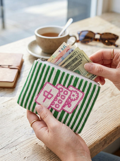 Pink Mahjong Tile Beaded Coin Purse