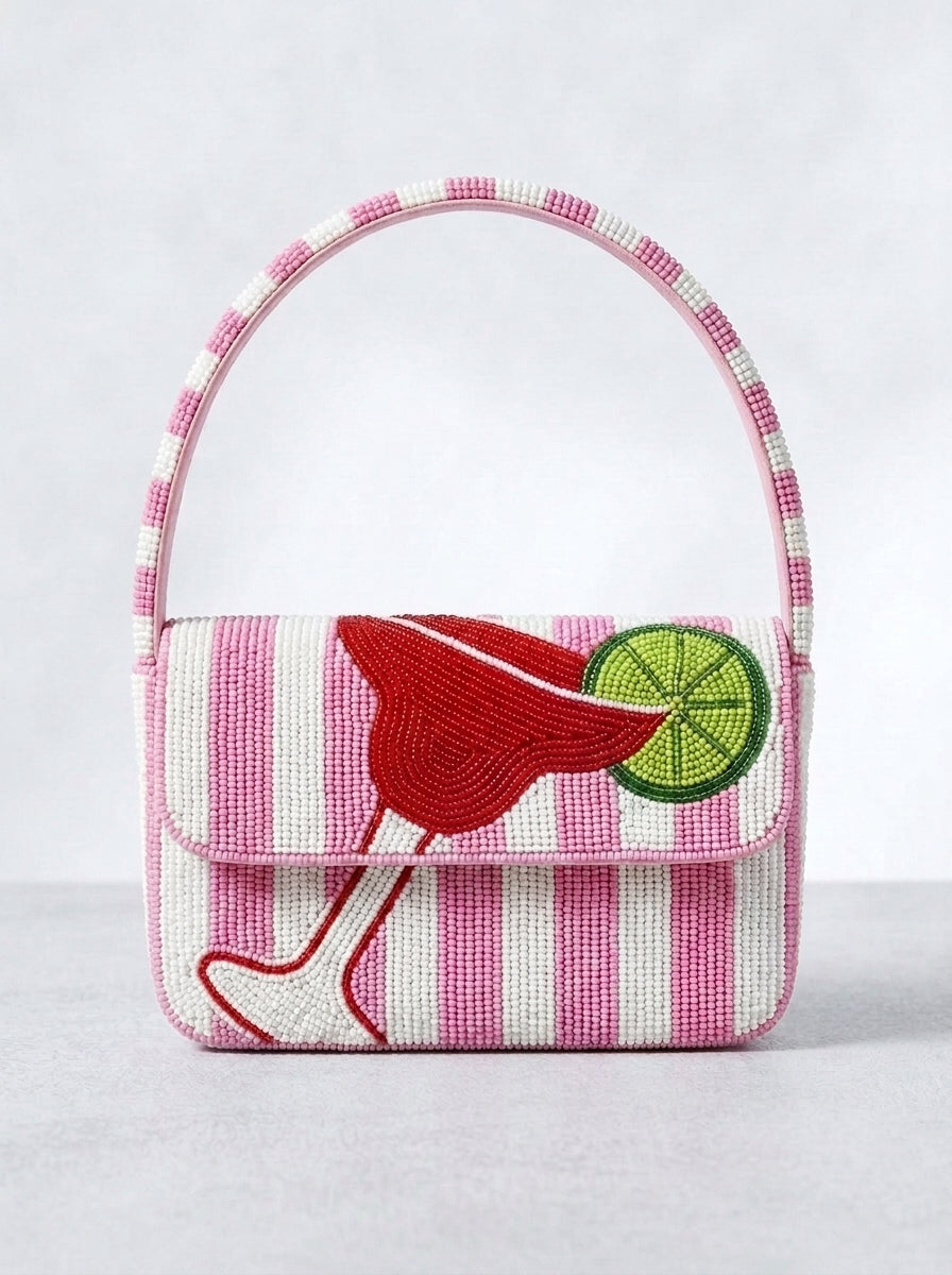 Red Margarita Beaded Shoulder Bag With Lime