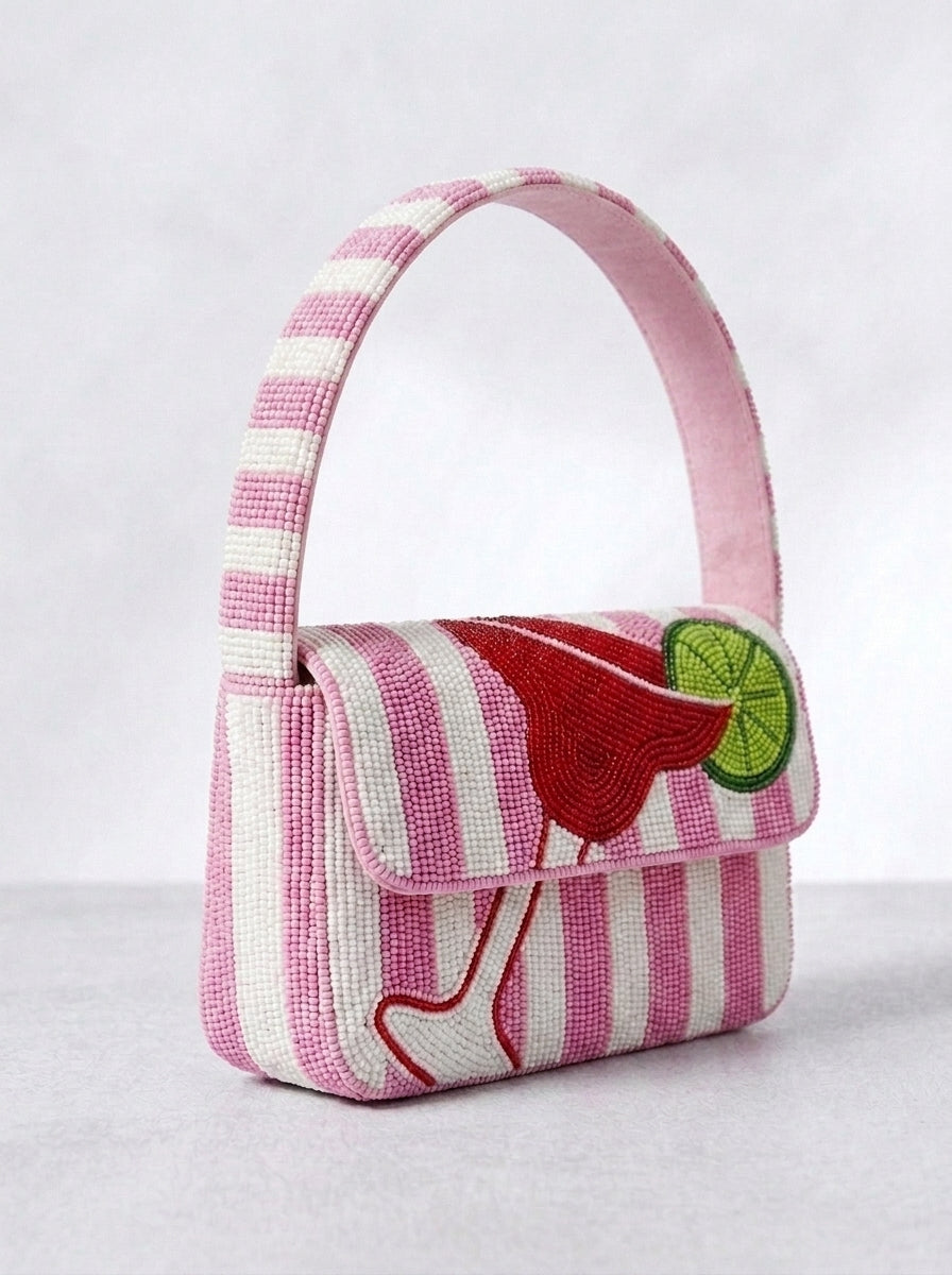 Red Margarita Beaded Shoulder Bag With Lime