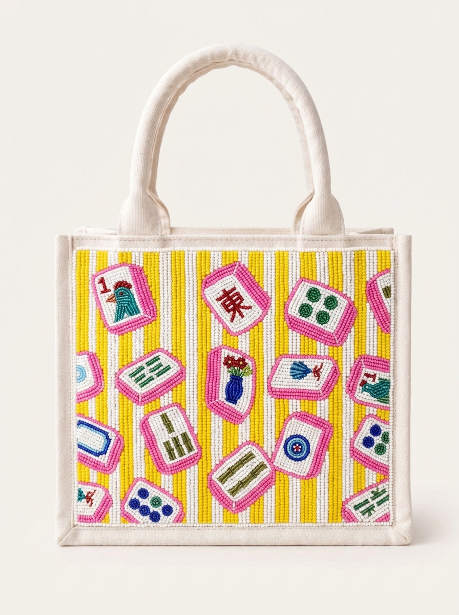 Pink Mahjong Beaded Mini Tote Bag