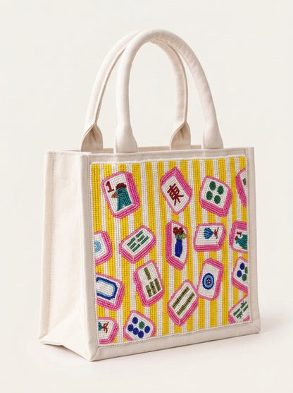 Pink Mahjong Beaded Mini Tote Bag