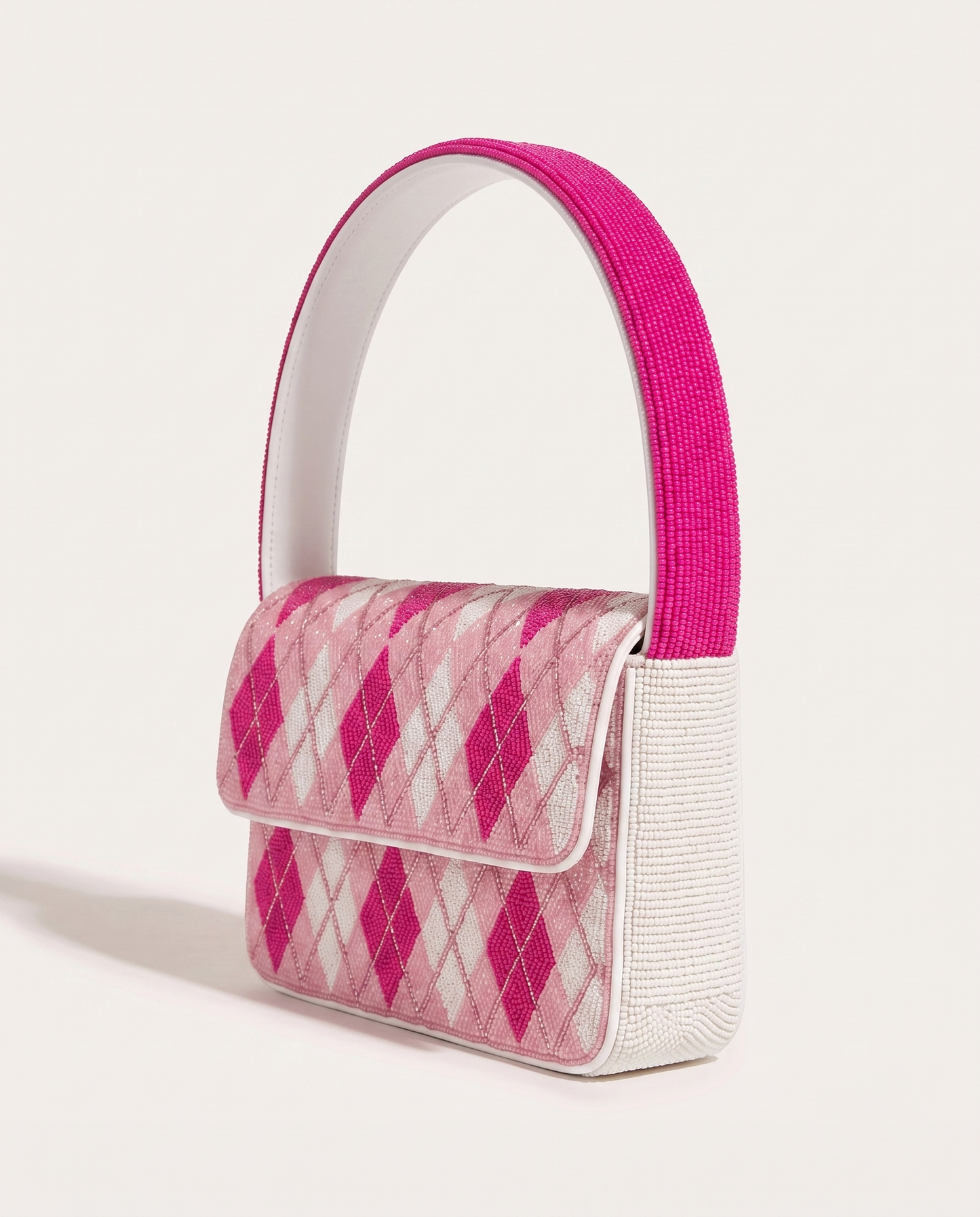 Pink Argyle Beaded Shoulder Bag