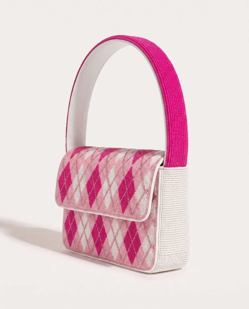 Pink Argyle Beaded Shoulder Bag