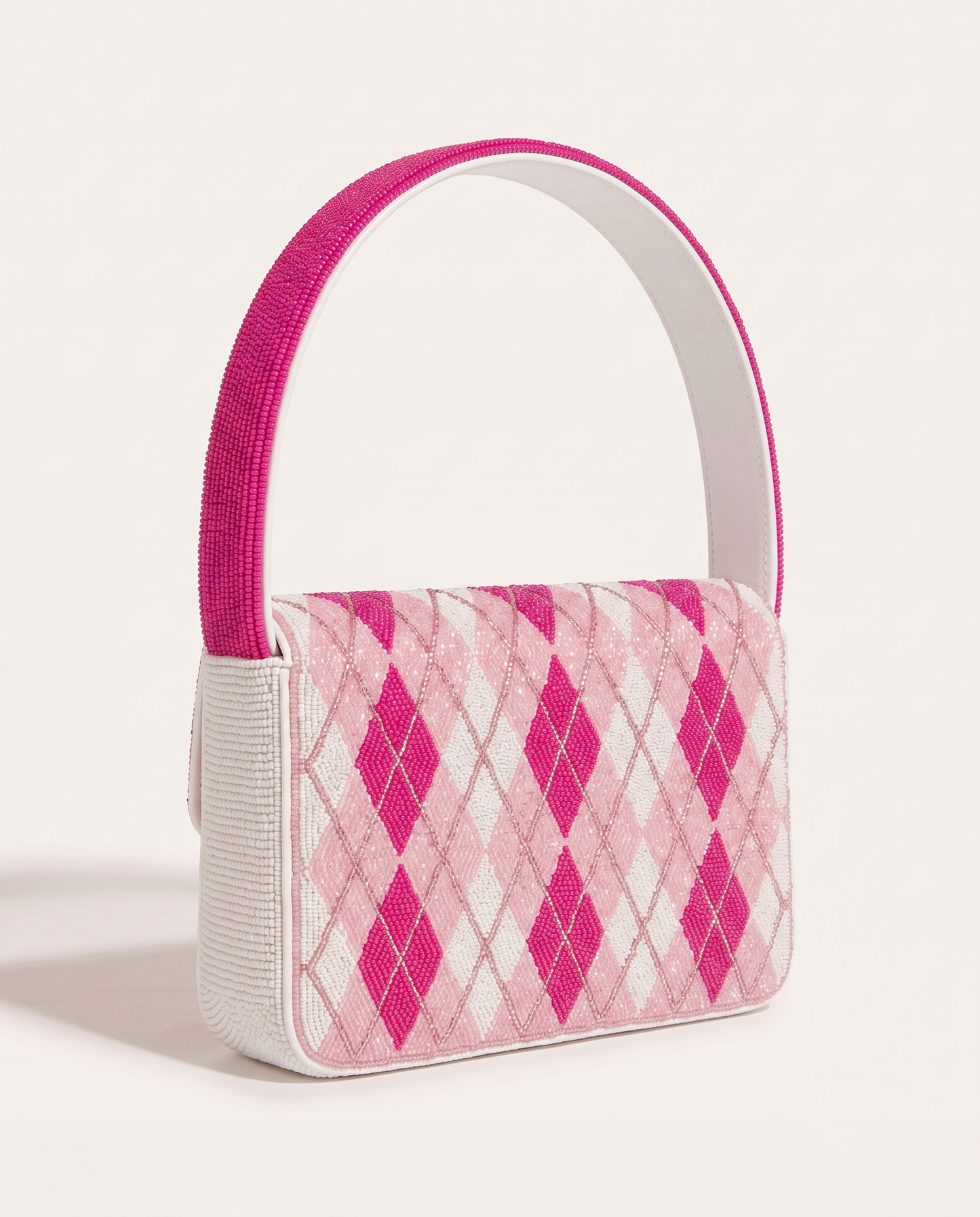 Pink Argyle Beaded Shoulder Bag