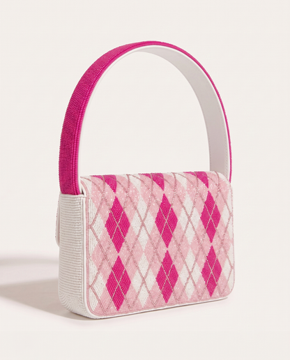 Pink Argyle Beaded Shoulder Bag