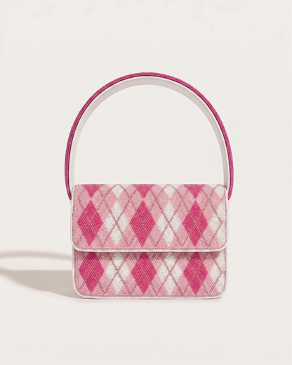Pink Argyle Beaded Shoulder Bag