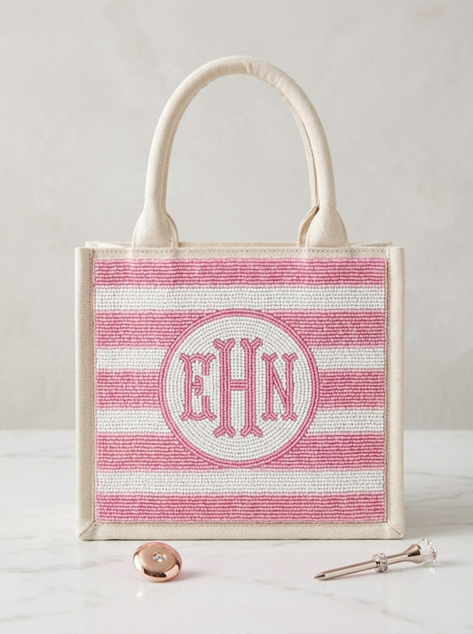 Pink Stripe Monogram Golf Mini Tote