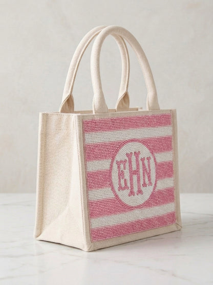 Pink Stripe Monogram Golf Mini Tote