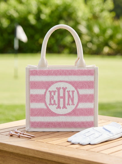 Pink Stripe Monogram Golf Mini Tote