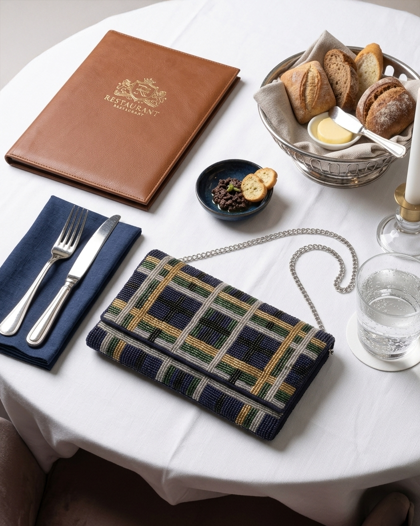 Plaid Golf Beaded Clutch (HHFC)