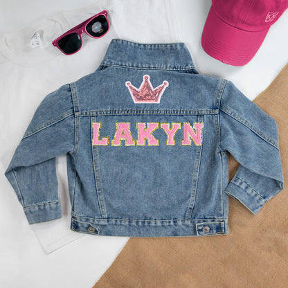 (Blue) Custom Crown Patch Denim Jacket for Kids