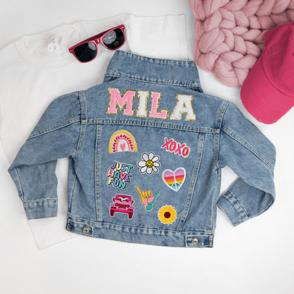 (Blue Denim) Custom Letter Patch Kids Denim Jacket