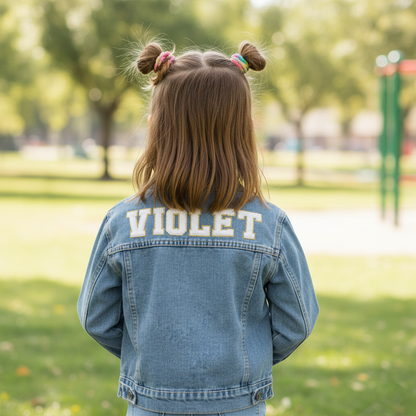 (Blue Denim) Custom Crown Patch Denim Jacket for Kids