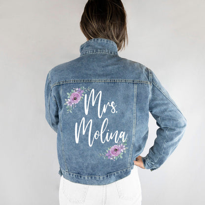 Personalized Floral Bridal Denim Jacket