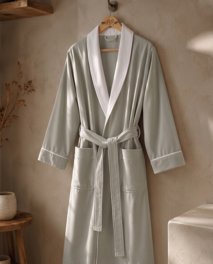 Plush contrast-collar robe with custom logo