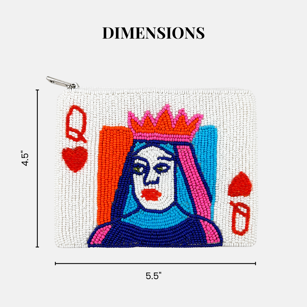 Queen Playing Card Beaded Coin Purse