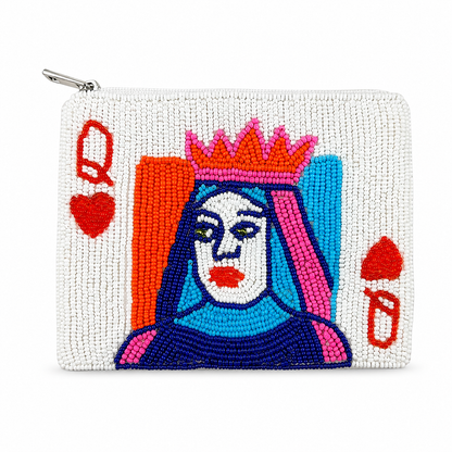 Queen Playing Card Beaded Coin Purse