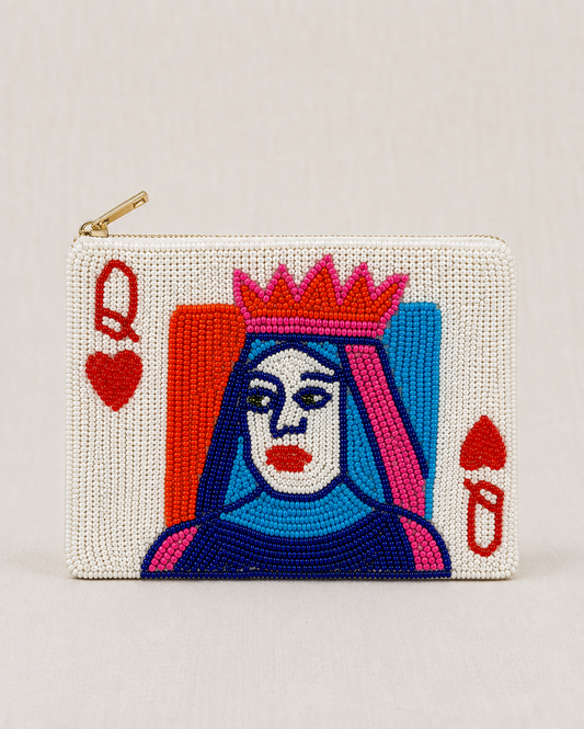 Queen Playing Card Beaded Coin Purse