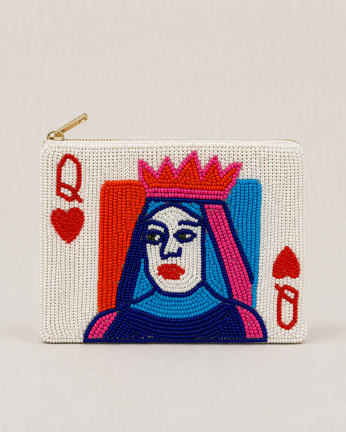Queen Playing Card Beaded Coin Purse