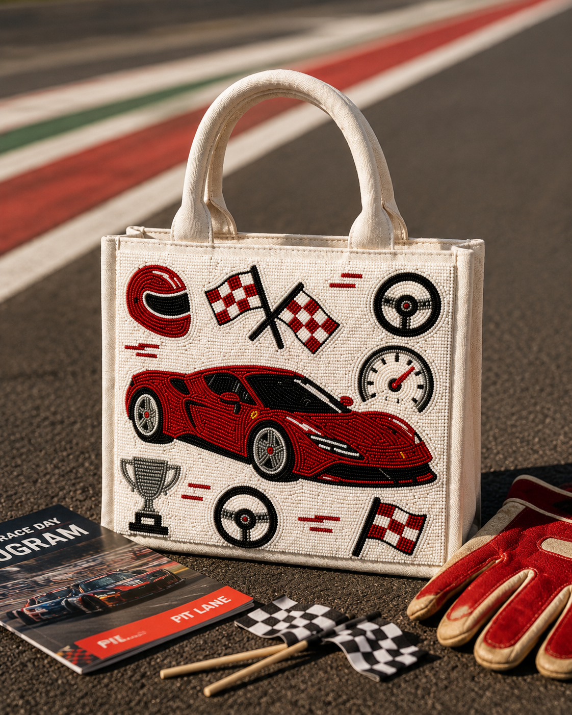 Racing Legends Beaded Mini Tote Bag