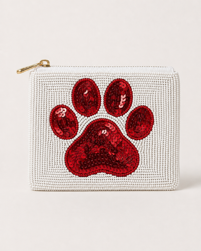 Red Paw Print Beaded Coin Purse