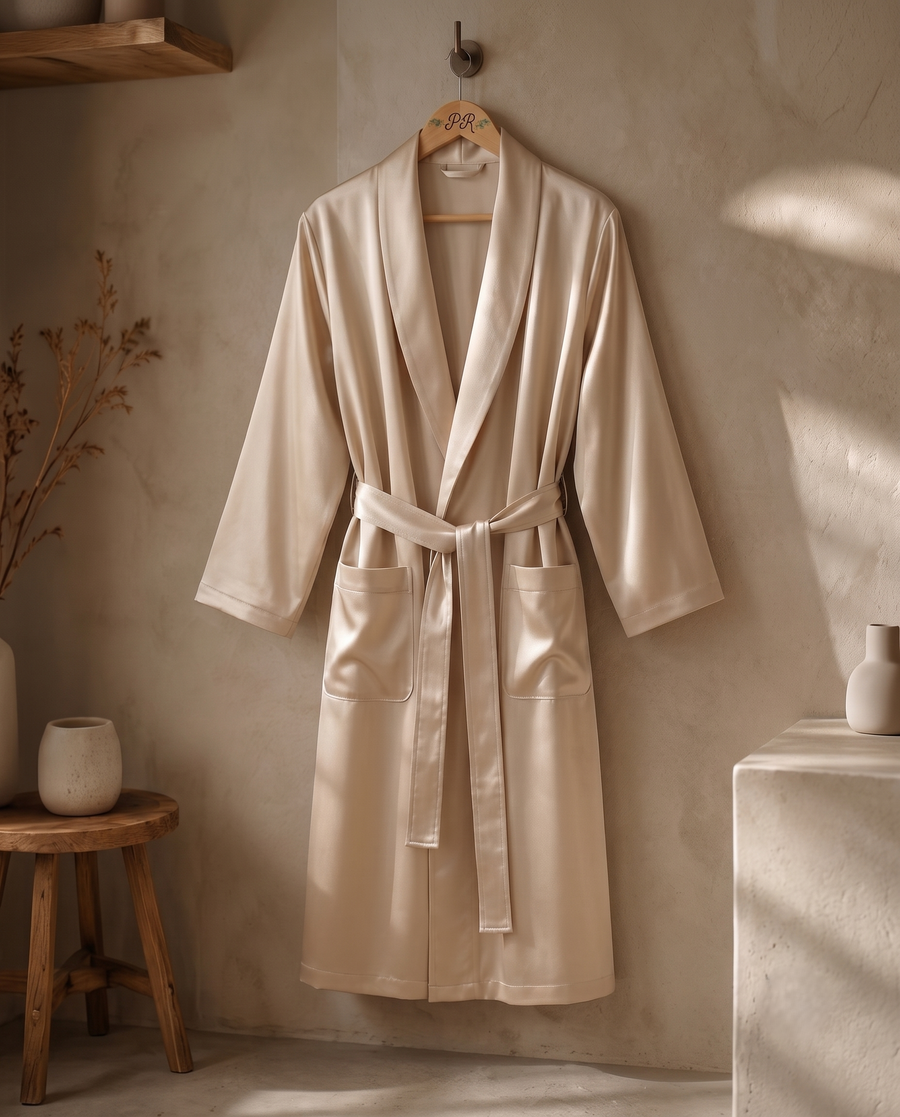 Satin robe with custom embroidered logo