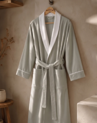 Plush contrast-collar robe with custom logo