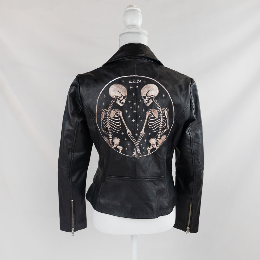 Custom Skeleton Design Leather Jacket