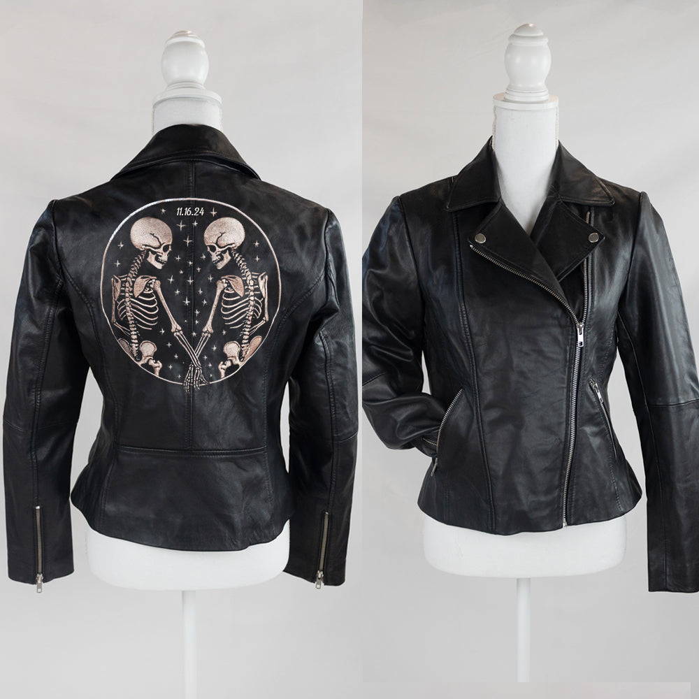 Custom Skeleton Design Leather Jacket