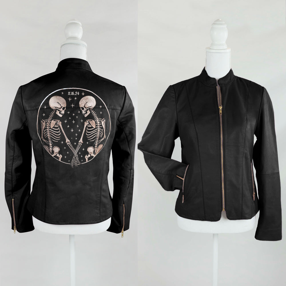 Custom Skeleton Design Leather Jacket