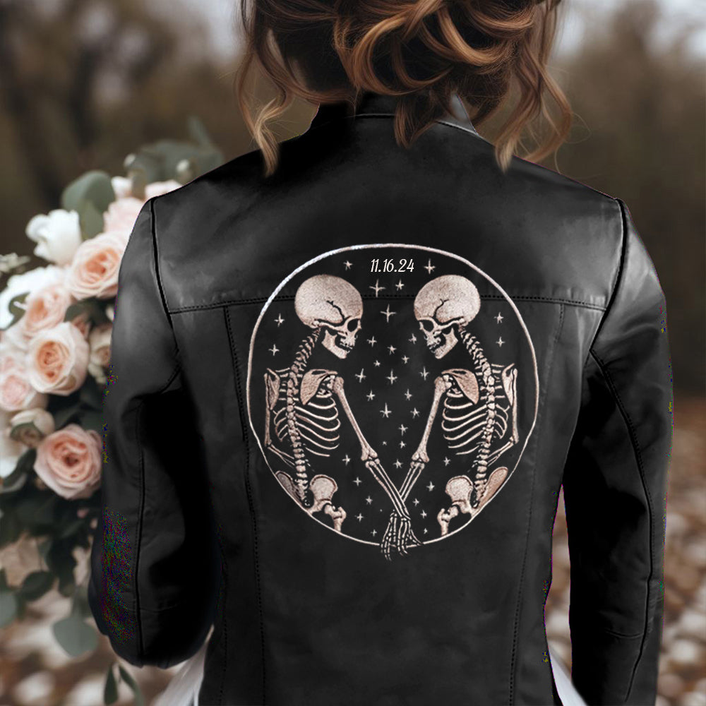 Custom Skeleton Design Leather Jacket