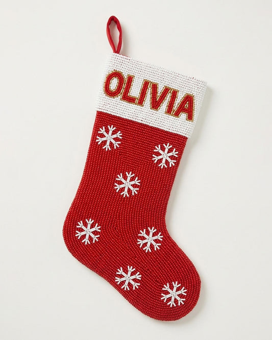 Red Snowflake Beaded Stocking