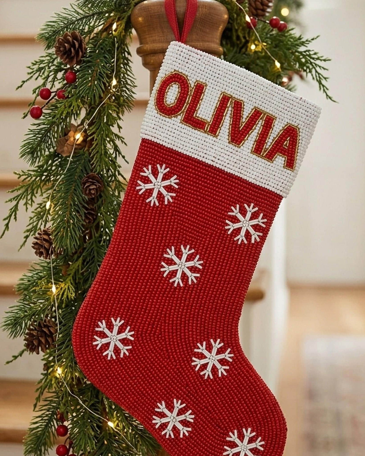Red Snowflake Beaded Stocking