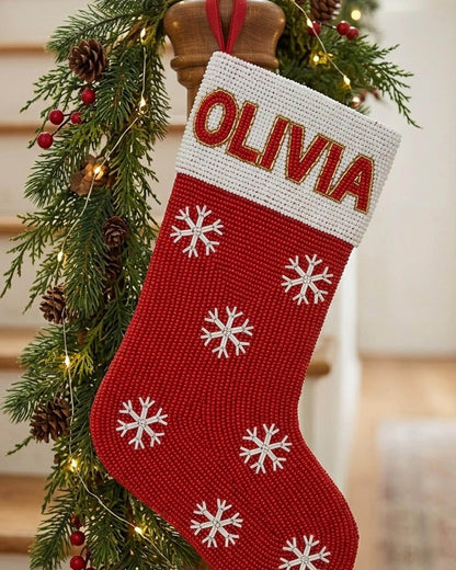 Red Snowflake Beaded Stocking