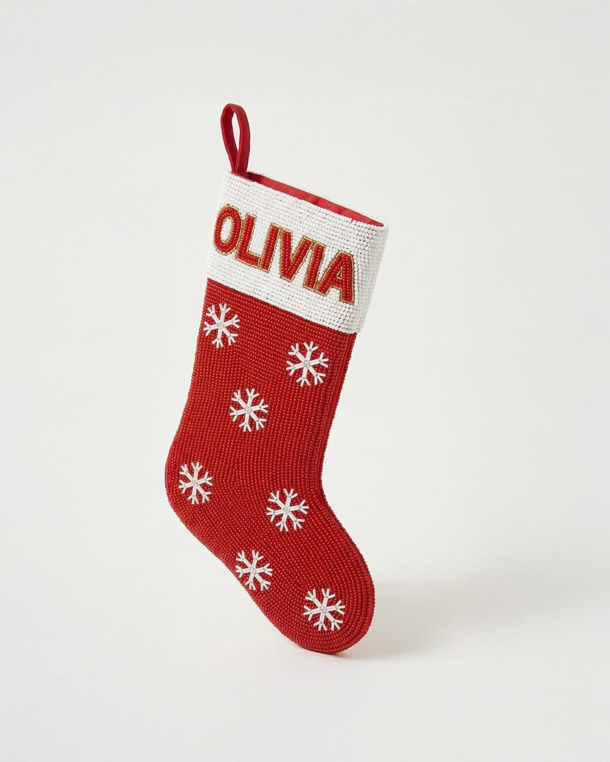 Red Snowflake Beaded Stocking