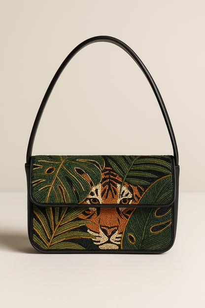 Beaded Tiger Shoulder Bag