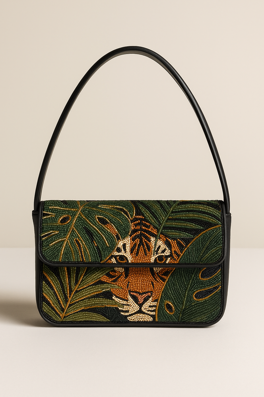 Beaded Tiger Shoulder Bag