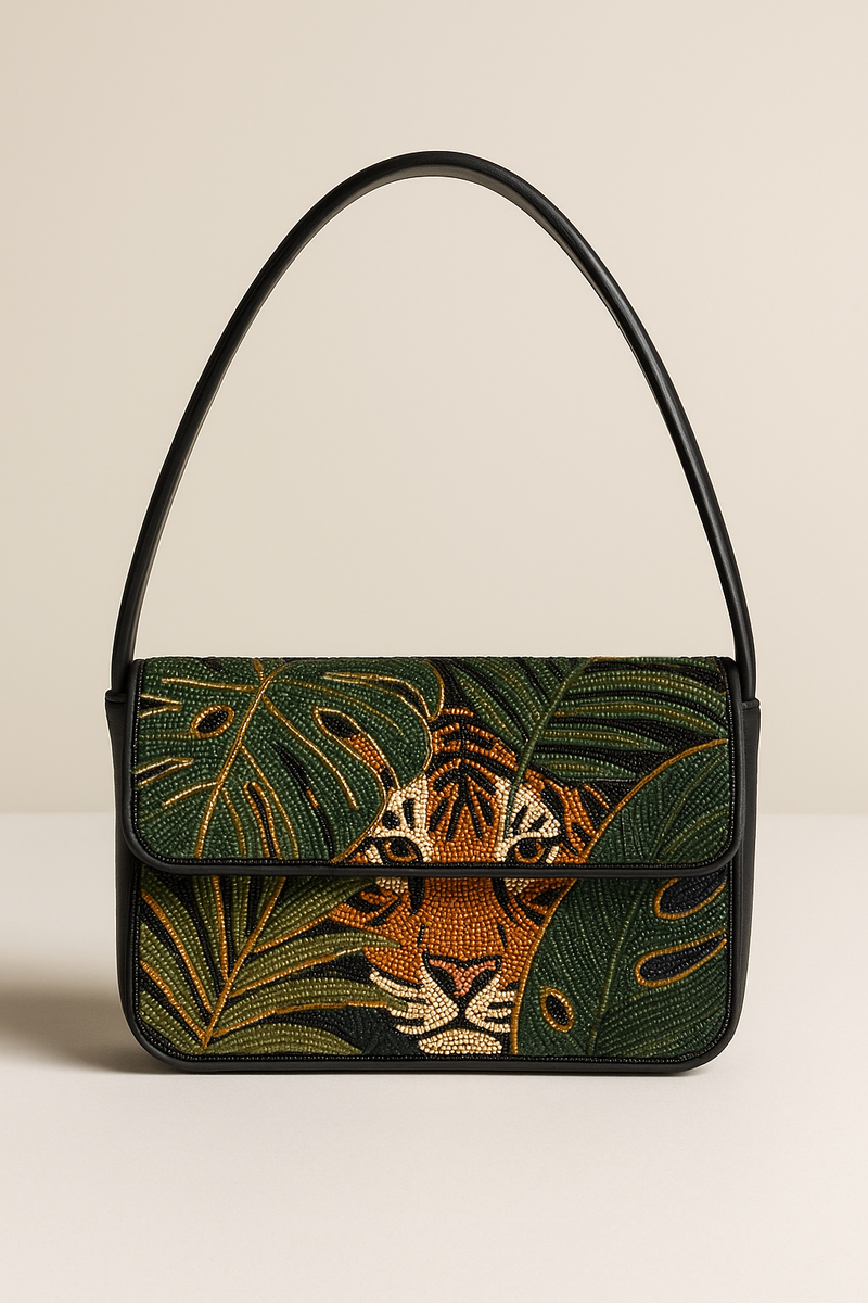 Beaded Tiger Shoulder Bag