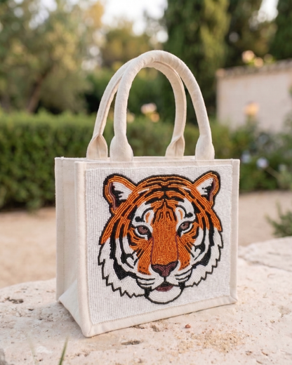 Tiger Beaded Mini Luxe Tote Bag