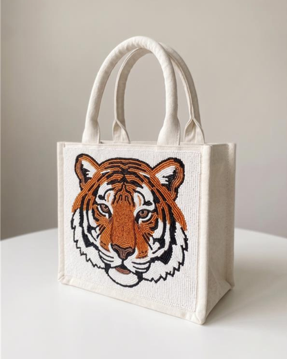 Tiger Beaded Mini Luxe Tote Bag