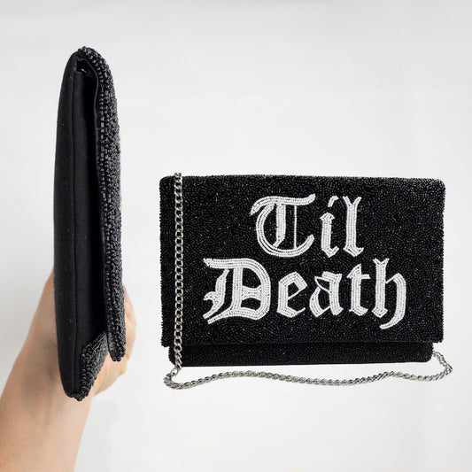 'Til Death black beaded bridal clutch