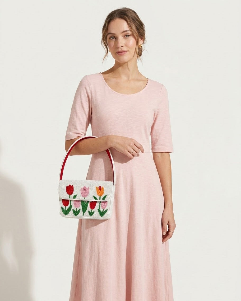 Floral Beaded Shoulder Bag