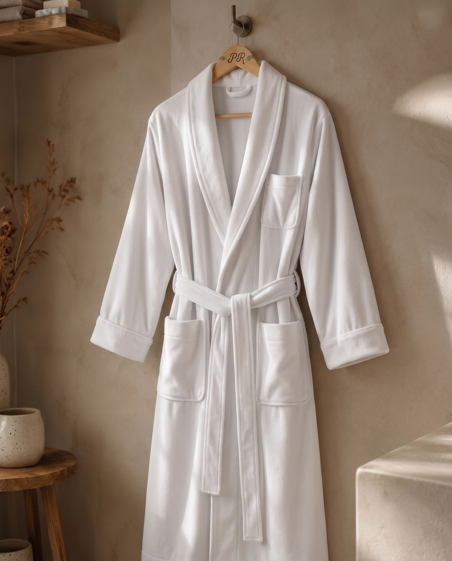 Velour kimono robe with custom embroidered logo