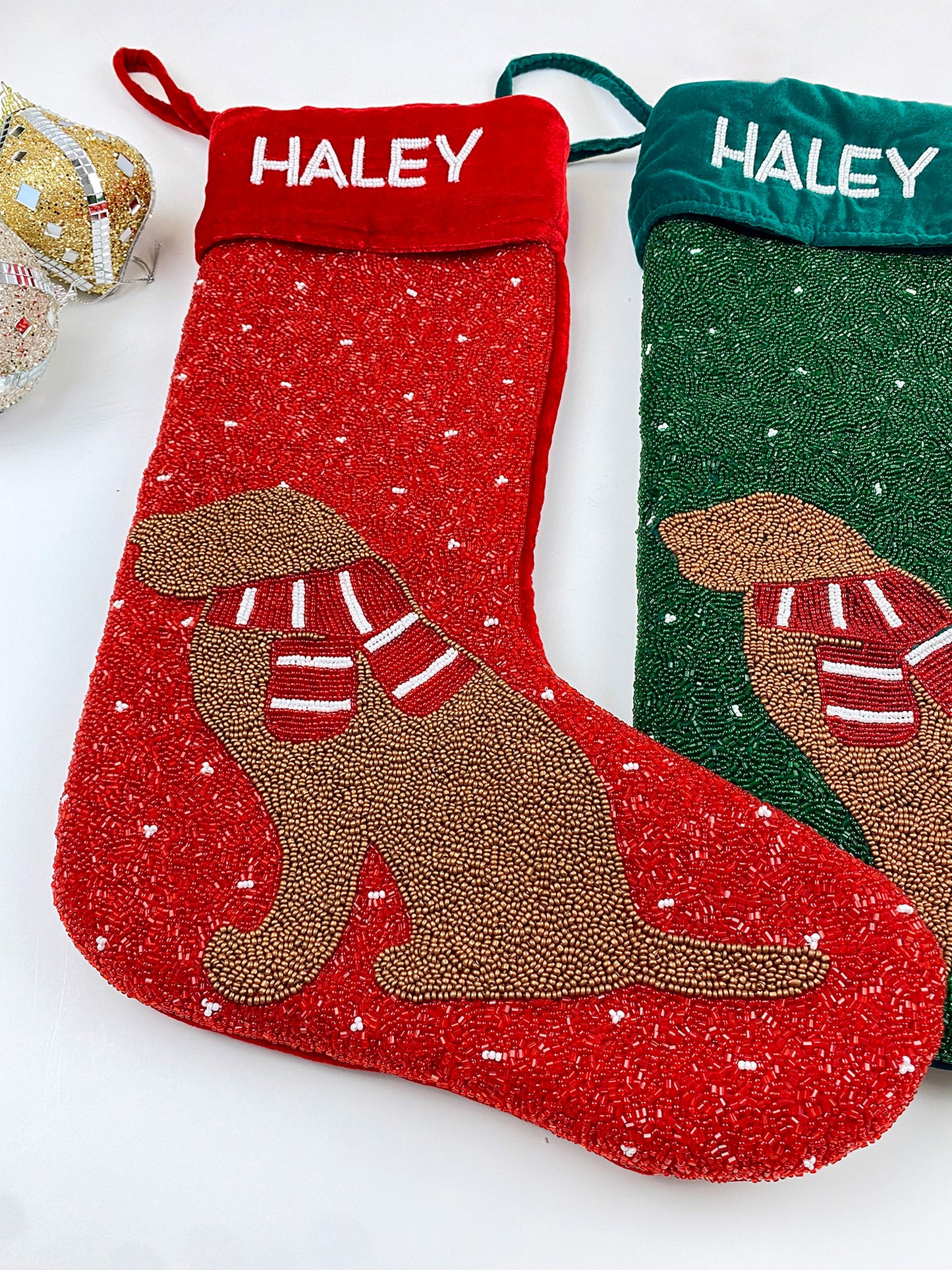Custom Beaded Dog Christmas Stocking