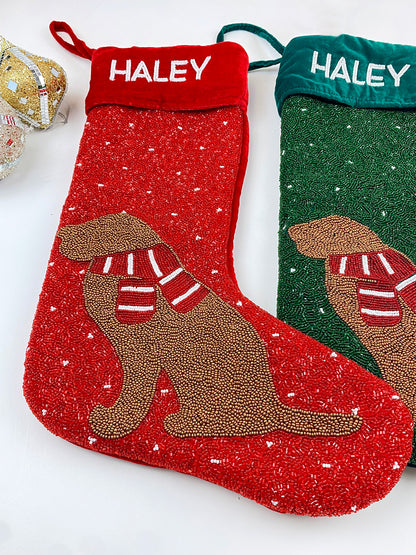 Custom Beaded Dog Christmas Stocking