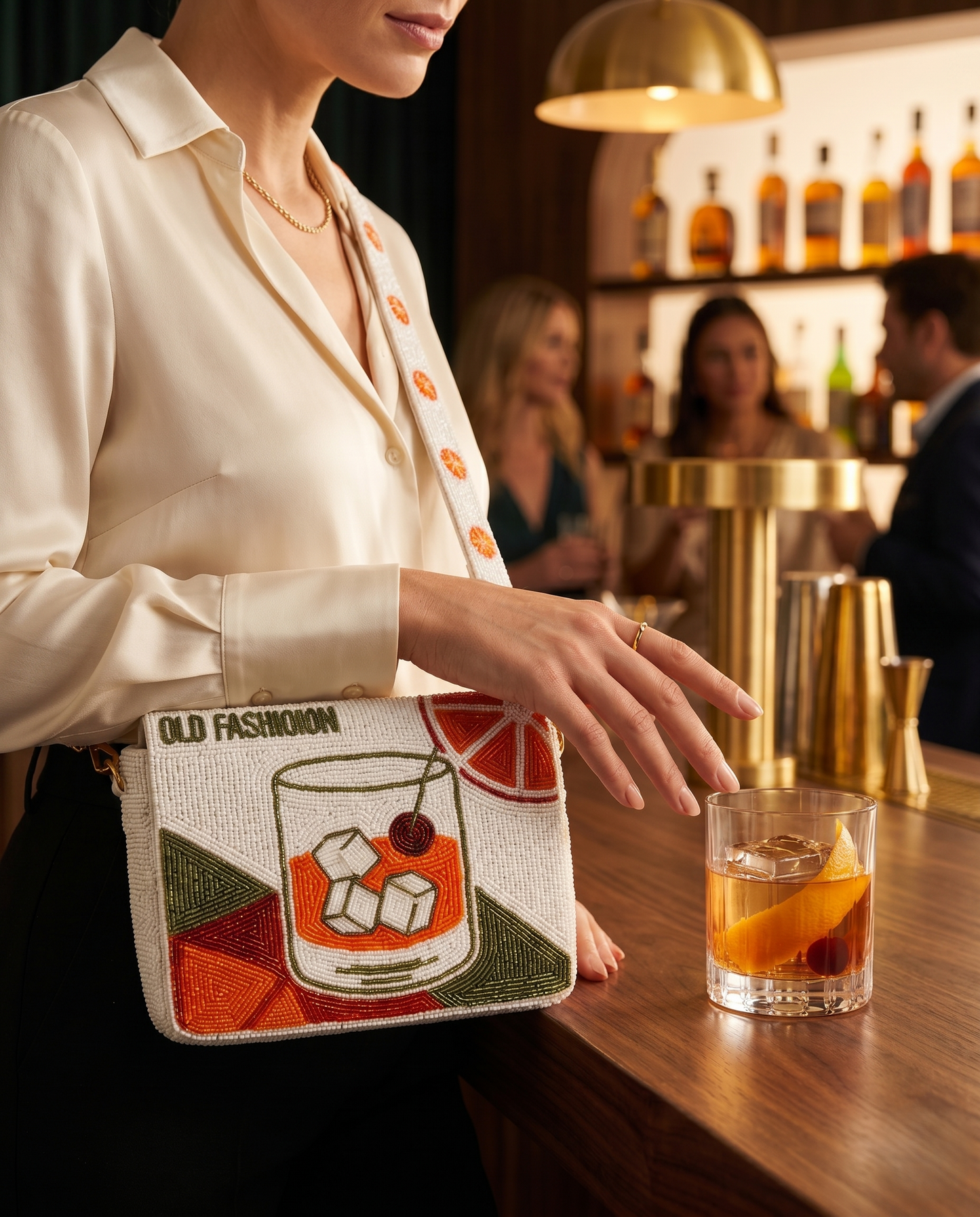 Whiskey Old Fashioned Beaded Clutch