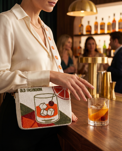 Whiskey Old Fashioned Beaded Clutch